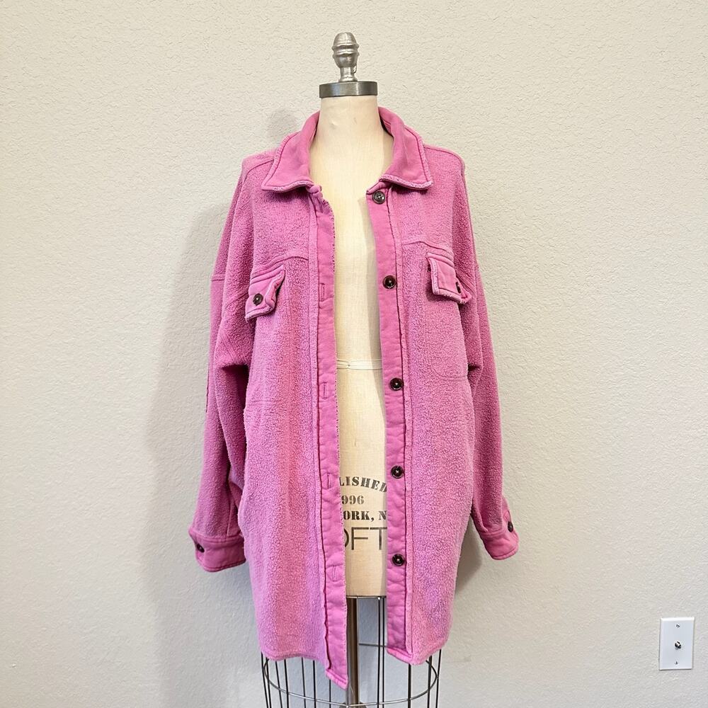 FREE PEOPLE Long Ruby Jacket Rose Pink Oversized Fleece Cozy Shacket
